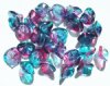 25 9mm Transparent Crystal, Teal, & Fuchsia Three Petal Flower Drop Beads
